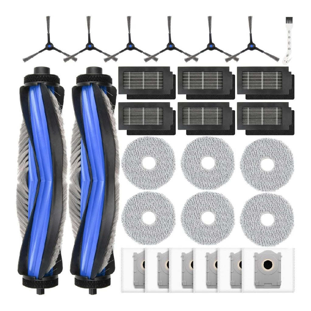 de 27 Lot accessoires destine a robot appareil de nettoyage Ecovacs Deebot T50 Omni / T50 Pro Omni / T50 Pro Gen2 / T50 Omni Gen2 2 brosses principales 6 sacs a particules fines 6 tampons du nettoyage 6 filtres HEPA 6