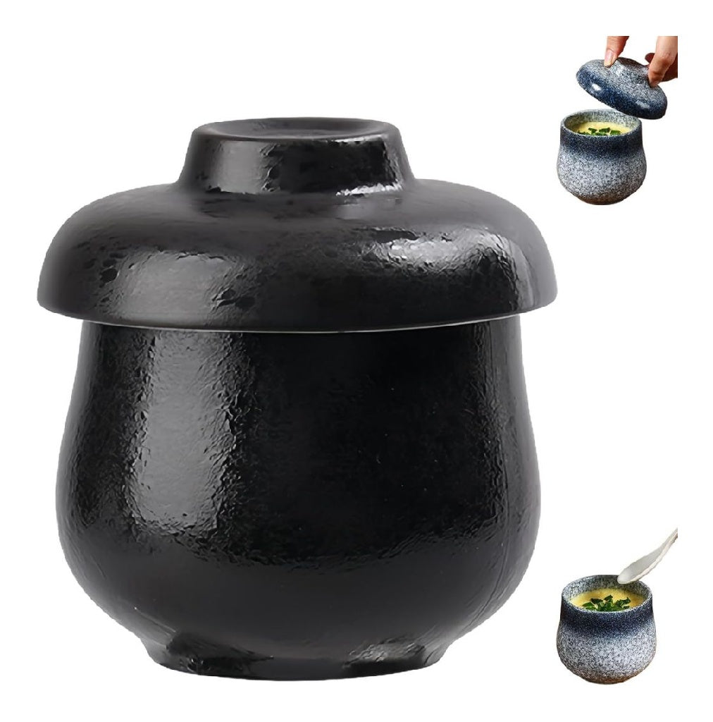 Lot de Coddled 2 coquetiers a ?ufs a cocotte en porcelaine vintage dans porcelaine destine a cuire les ?ufs a bouillir doux ainsi que a une vapeur simples ou doubles noir